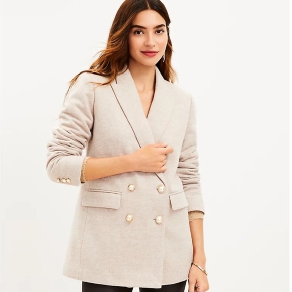 LOFT Jackets & Blazers - LOFT Cream Pink Herringbone Blazer Size 6